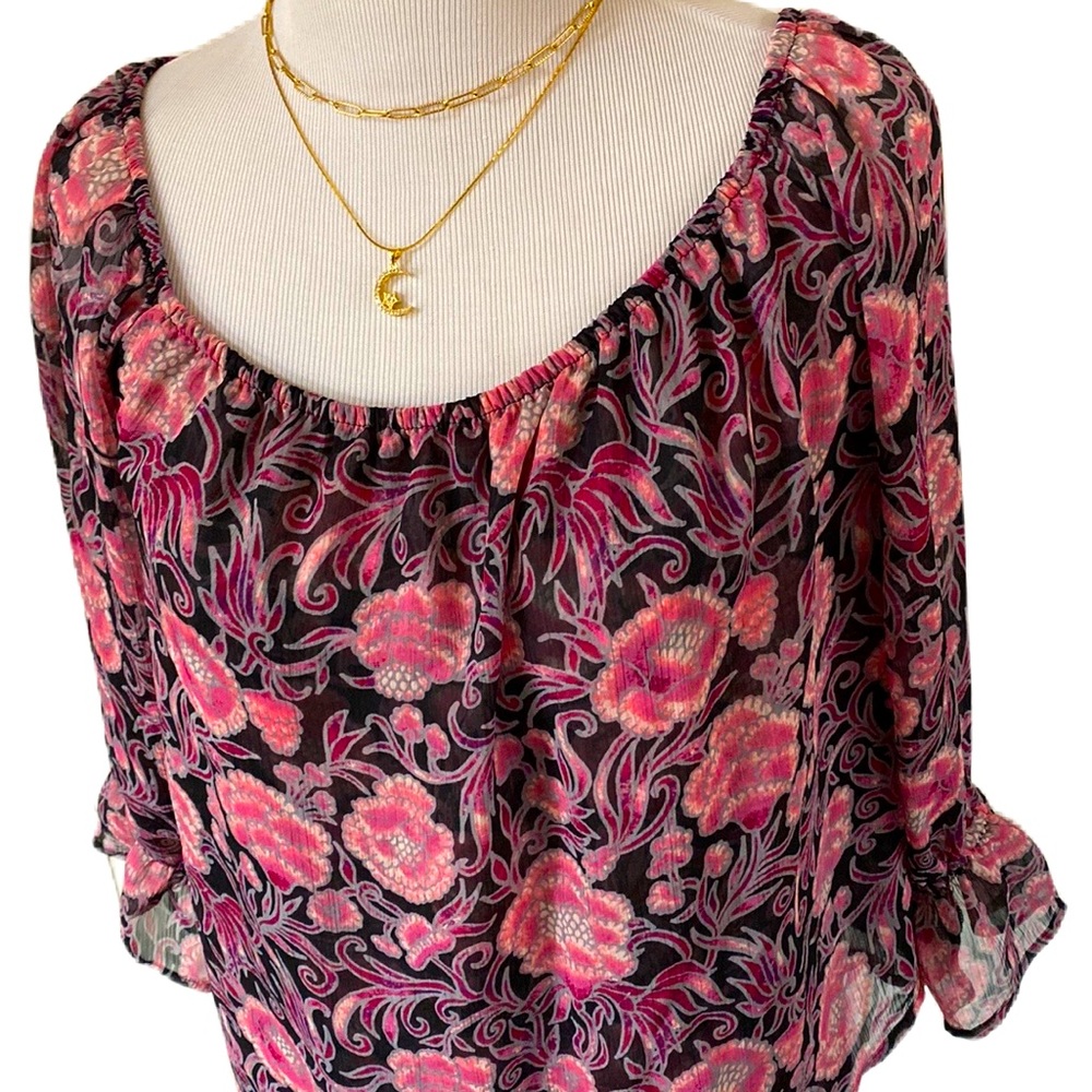 EXPRESS Floral Blouse ~ Cold Shoulder 3/4 Ruffled Sleeve Top ~ Boho Chic ! Small